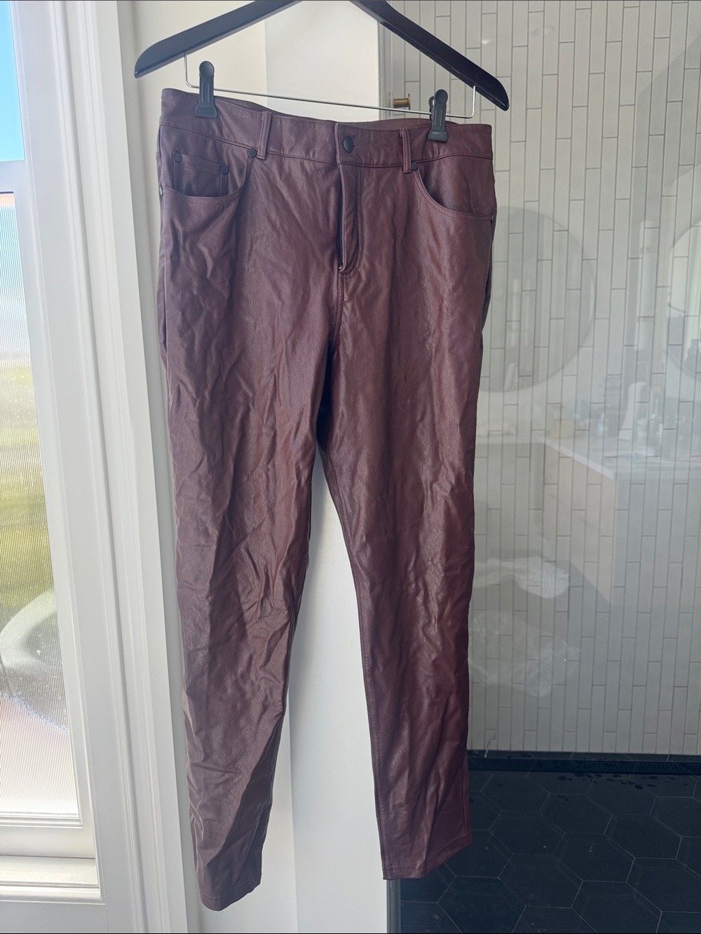 Commando Men's Faux Leather Pants in Burgundy Brown